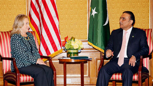 Meeting between President Zardari and Hillary Clinton starts