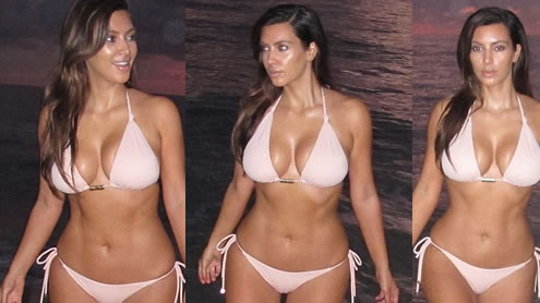 Kim Kardashian in Pastel Pink Bikini during Early Morning Dip