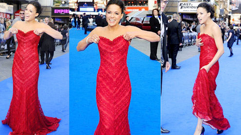 Michelle Rodriguez flaunts her cleavage at Fast & Furious 6 premiere