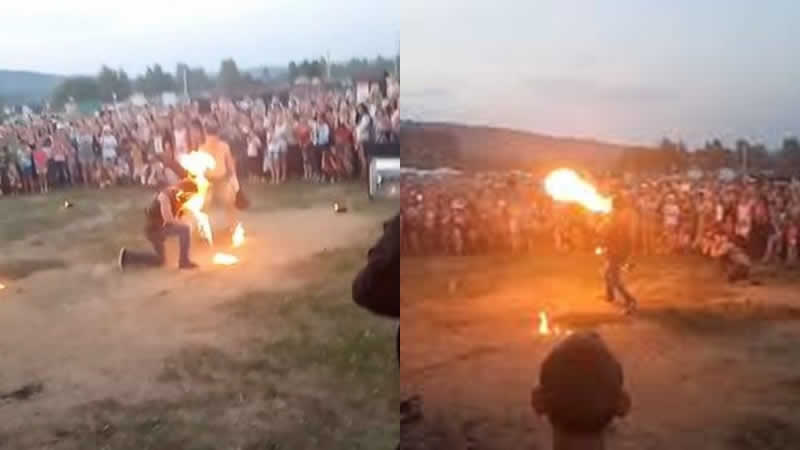 Fire breather's performance goes wrong