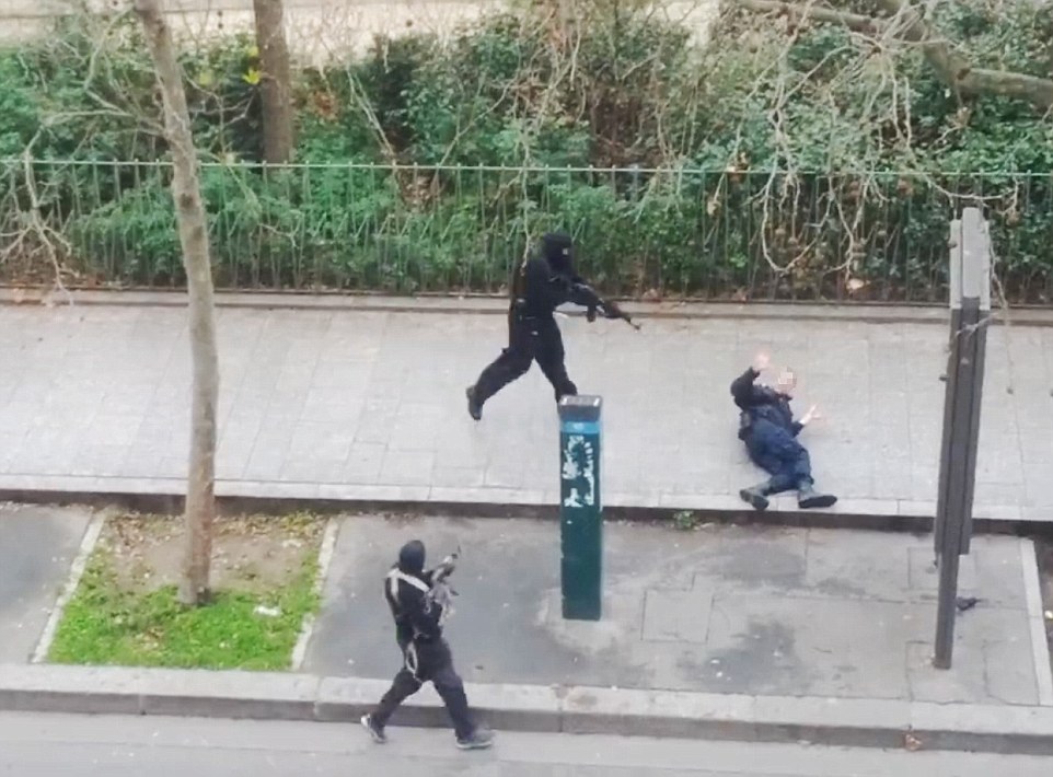 Stills from video footage showing the moment a policeman